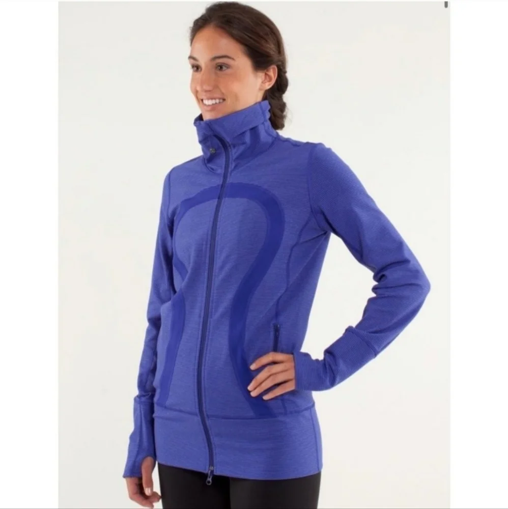 Lululemon Athletica Pigment Blue/Purple Tonka Stripe In Stride Jacket - 8 - Picture 2 of 14